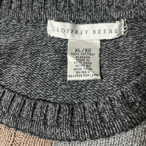 Geoffrey Bean Vintage 90s Pullover Sweater XL Colorblock Cable Knit Grandpa - Picture 3 of 10
